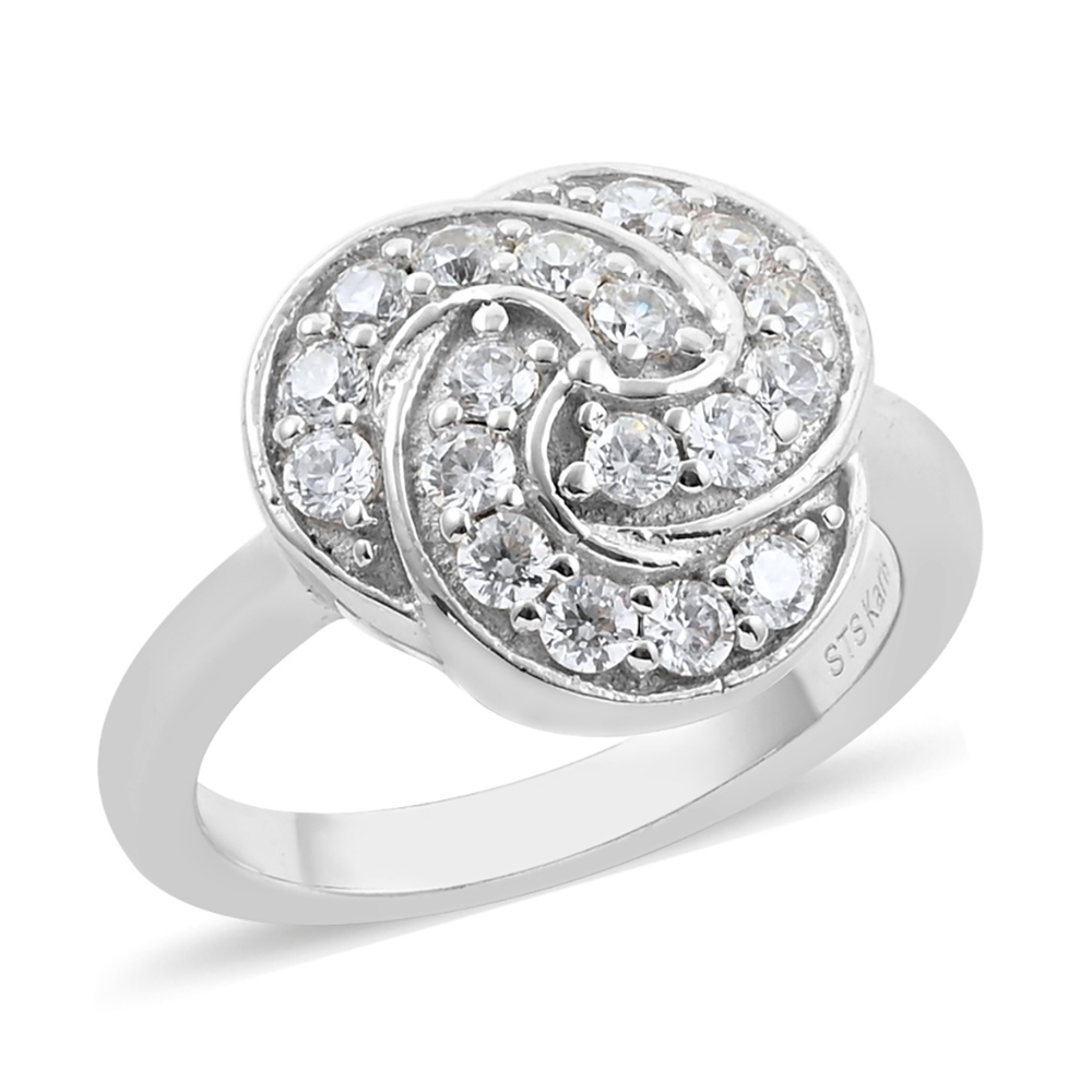 PLATINUM OVER STERLING SIMULATED DIAMOND SWIRL RING - Picture 2 of 5